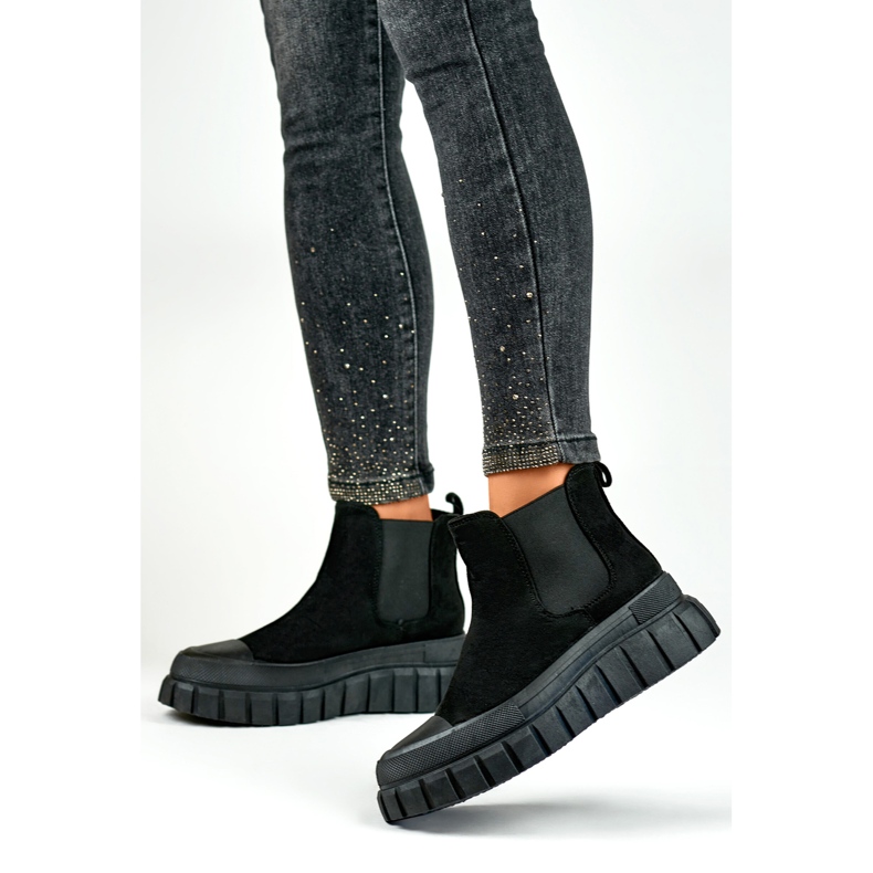 Schwarze, sportliche Chelsea-Stiefel für Damen 1