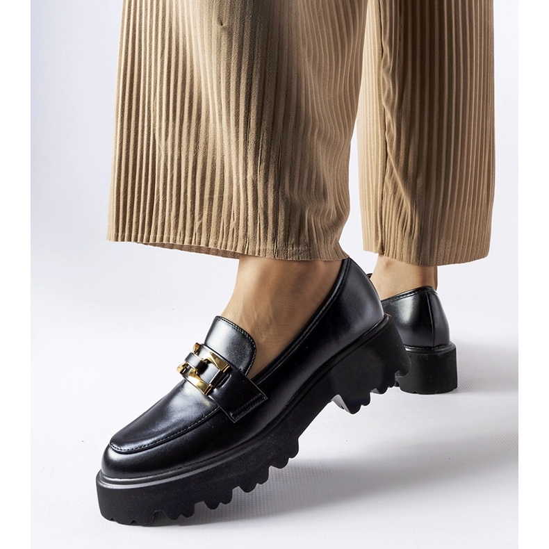 Inna Schwarze Damen-Loafer, verziert mit einer Piazzo-Schnalle 1