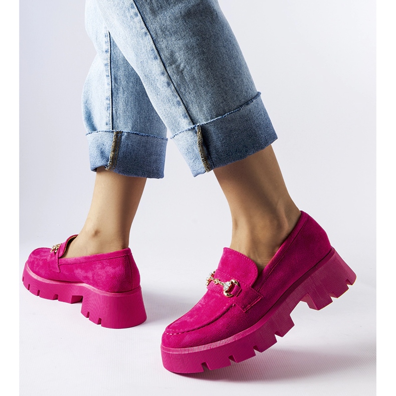 Rosa Mokassins mit Schnalle und Strasssteinen von Gaiola 1