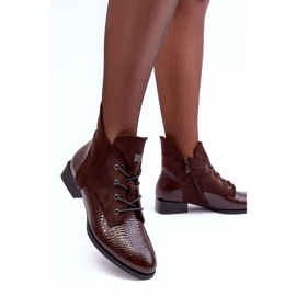 Vinceza Braune Lederstiefeletten mit flachem Absatz im Tiermuster von Tianeta 1