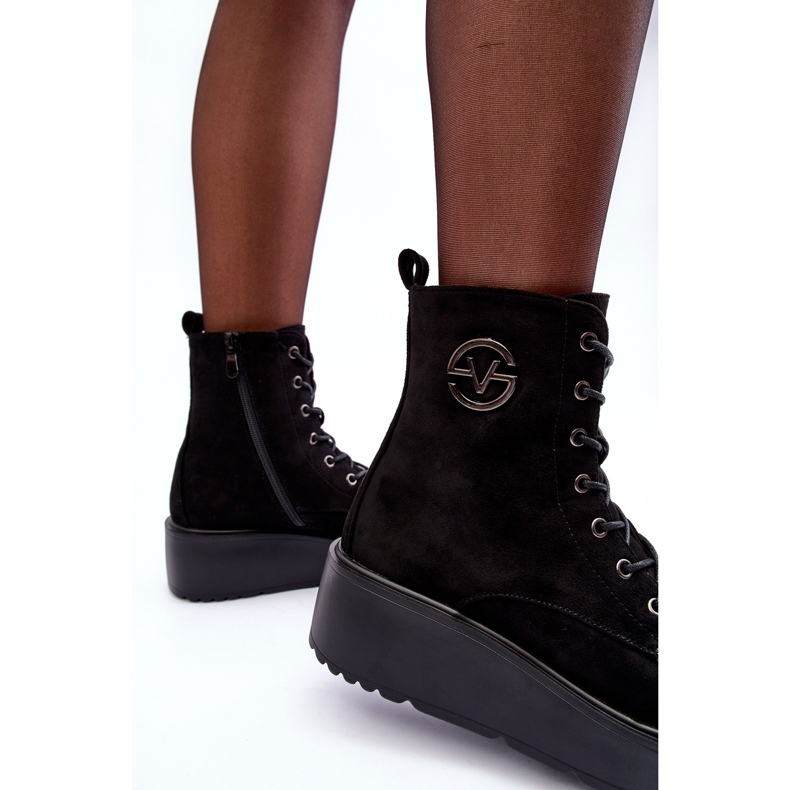 Vinceza Wildleder-Worker-Stiefeletten mit massivem Plateau-Keilabsatz in Schwarz von Lavica 1