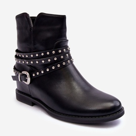Verzierte flache Damenstiefel aus Leder in Schwarz von Adkrana 1