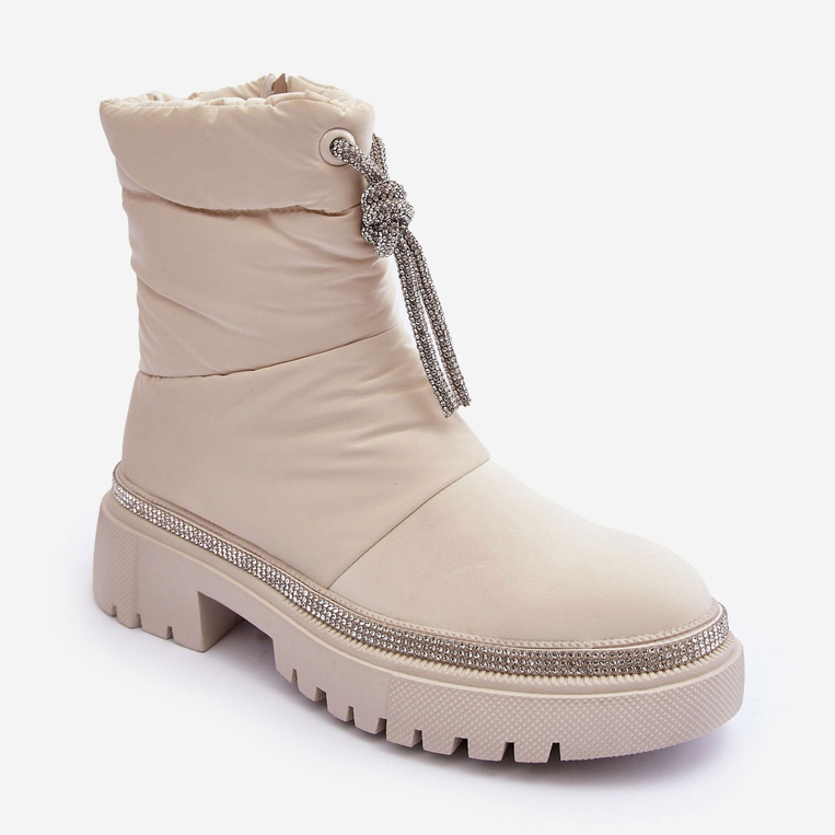 PS1 Verzierte Schneestiefel mit flachem Absatz in Hellbeige Plotia 1
