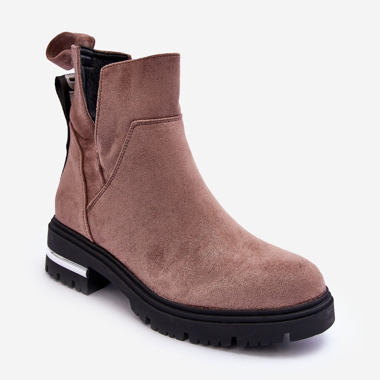 PS1 Wildleder-Stiefeletten mit flachem Absatz und Ausschnitten, dunkelbeige Lamedella 1
