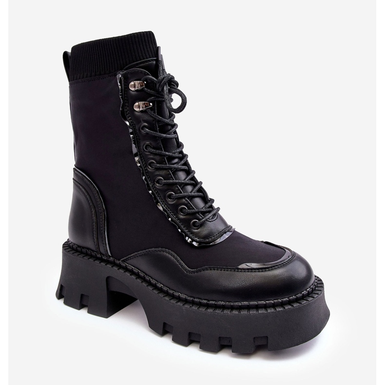 PS1 Damen-Schnürstiefel aus klobigem Leder für Damen in Schwarz von Seloma 1