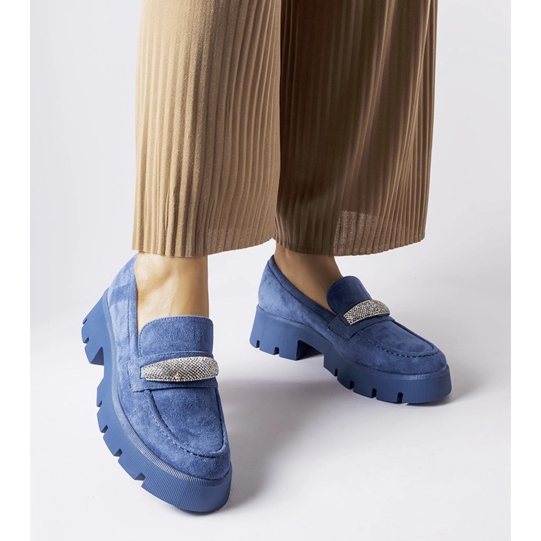 Blaue Mokassins mit Macario-Strasssteinen 2