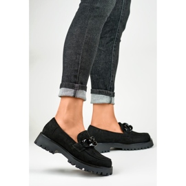 Schwarze Wildleder-Slipper für Damen mit Kette 1