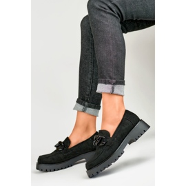 Schwarze Wildleder-Slipper für Damen mit Kette 2