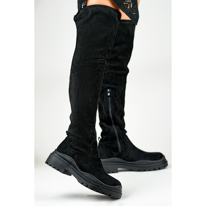 Schwarze Overknee-Stiefel für Damen aus Wildleder 1