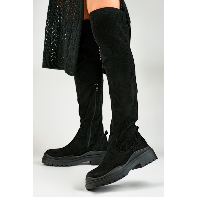 Schwarze Overknee-Stiefel für Damen aus Wildleder 2