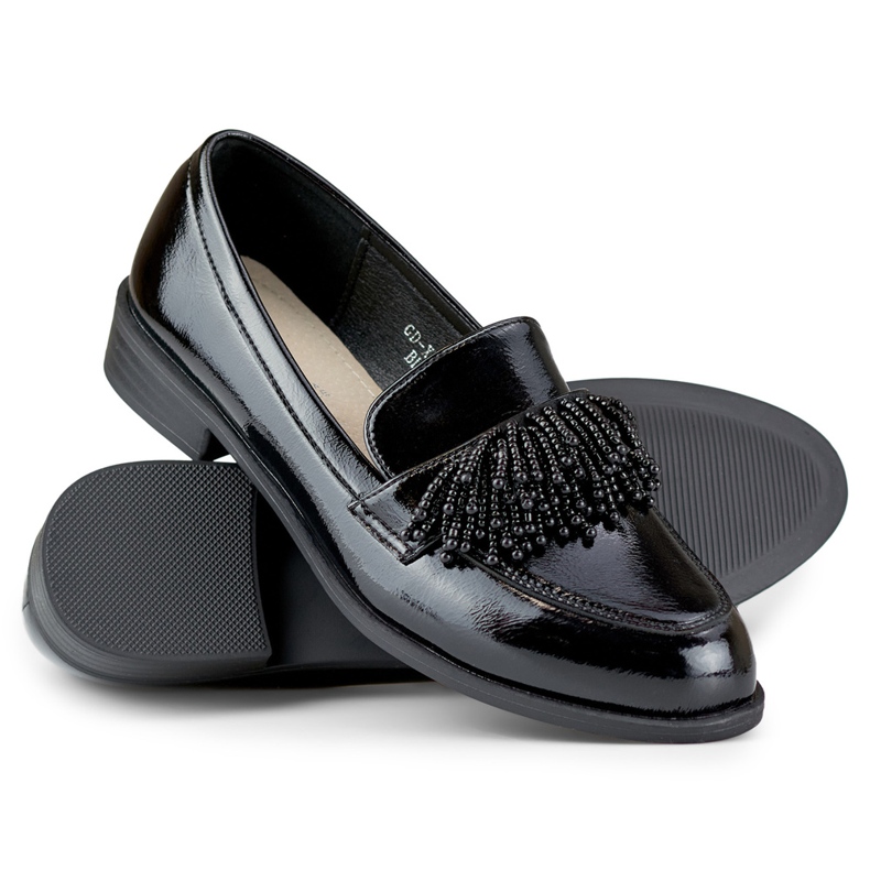 Elegante schwarze Lack-Damenschuhe mit Verzierung 2