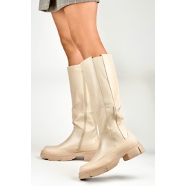 Beige Damenstiefel mit flexiblem Obermaterial 2