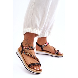 Bequeme Frauenkeilsandalen mit schwarzen Perlen 4