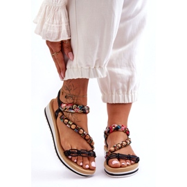 Bequeme Frauenkeilsandalen mit schwarzen Perlen 3