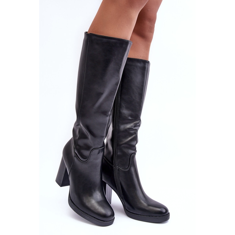 Elegante kniehohe Lederstiefel, Schwarz Felsha 1