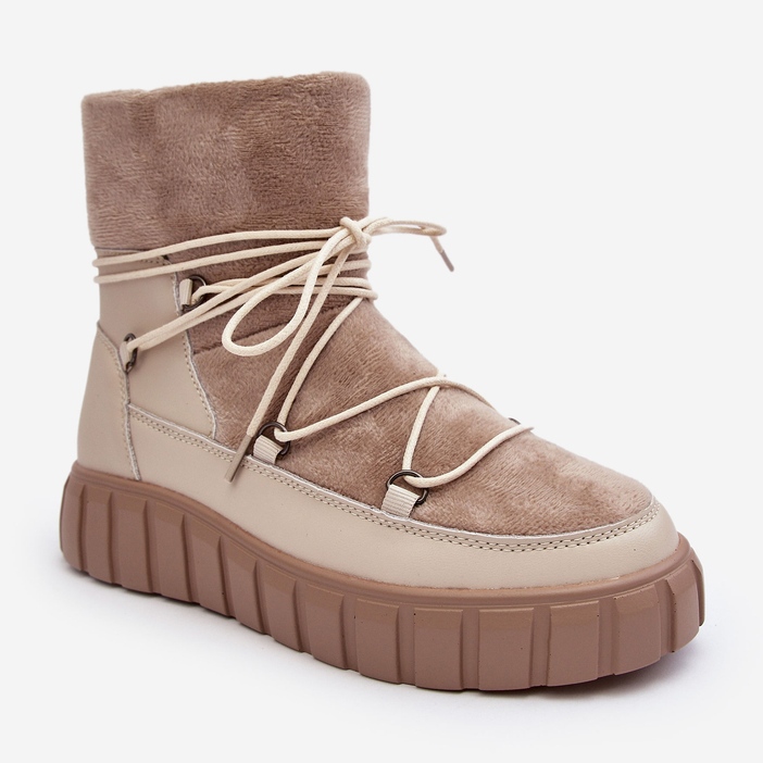 Vinceza Beige Leder-Schneestiefel auf Plattform Maxava 2