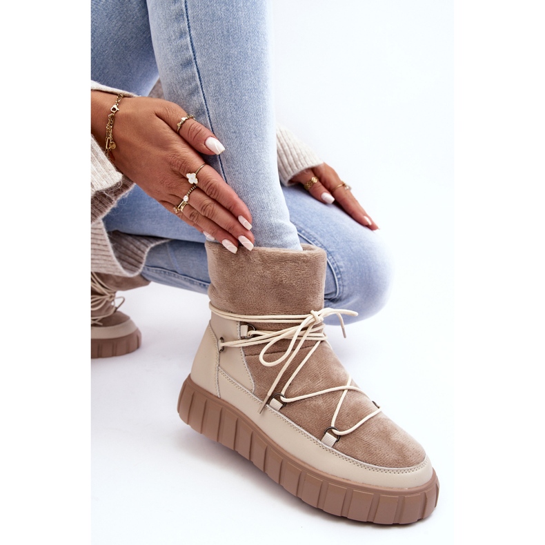 Vinceza Beige Leder-Schneestiefel auf Plattform Maxava 1