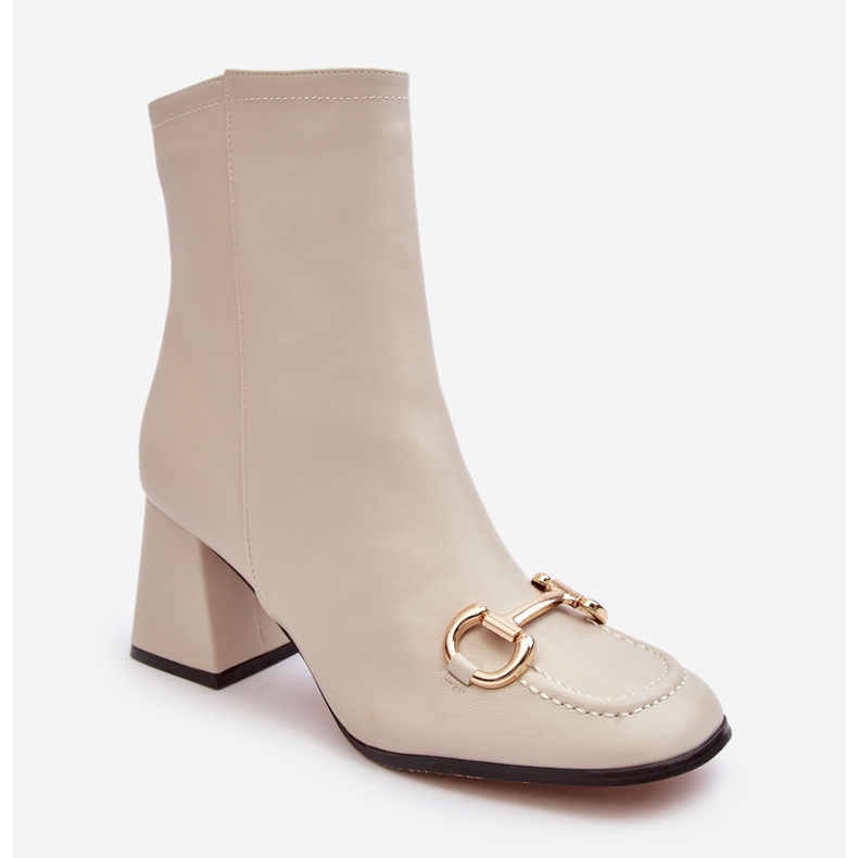 PH2 Beige Pamelinta-Stiefeletten aus Leder mit hohem Absatz und Verzierung 1