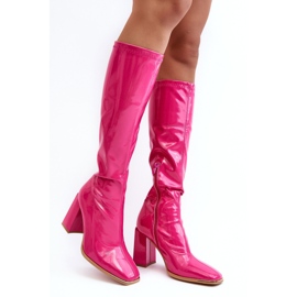 PS1 Lackstiefel mit hohem Absatz über dem Knie, Fuchsia Mlokva rosa 1