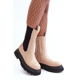 PS1 Beigefarbene, klobige Plateau-Stiefeletten von Beatrice für Damen 1