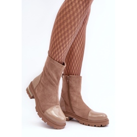 PS1 Klassische flache Lederstiefel Beige Shendete 2