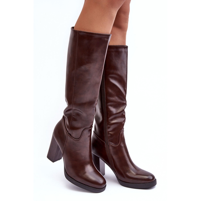 PS1 Elegante Overknee-Stiefel aus Leder mit hohem Absatz, braun, Felsha 1