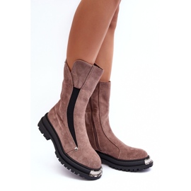 PS1 Isolierte Wildlederstiefel mit flachem Absatz, dunkelbeige Palimra 1