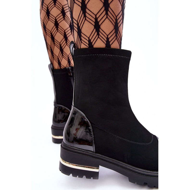 PS1 Klassische flache Lederstiefel in Schwarz von Shendete 1