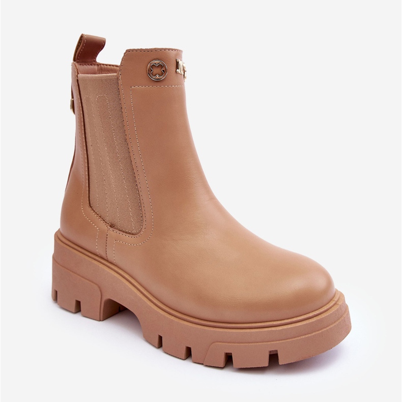 PS1 Damen-Chelsea-Stiefel aus Leder mit beigem Lobb-Dekor 1