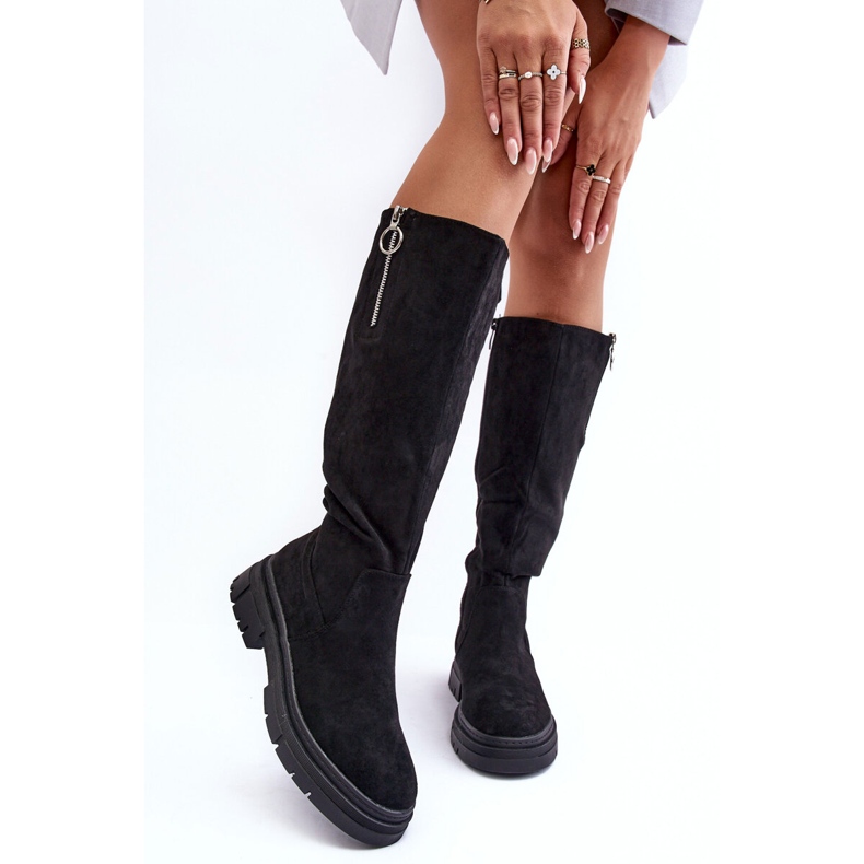 Vinceza Wildlederstiefel mit flachem Absatz und Plateau, Black Nesina schwarz 2