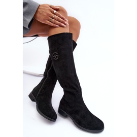 Vinceza Flache Damenstiefel aus Wildleder, Schwarz Albina 1
