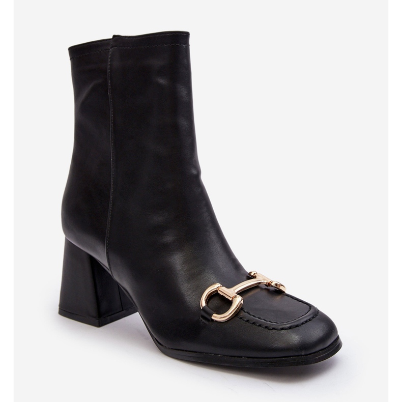 PH2 Leder-Stiefeletten mit hohem Absatz und Verzierung, schwarze Pamelinta 1