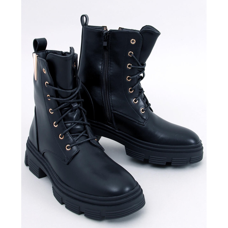 Clend Schwarze Militär-Schnürstiefeletten 1