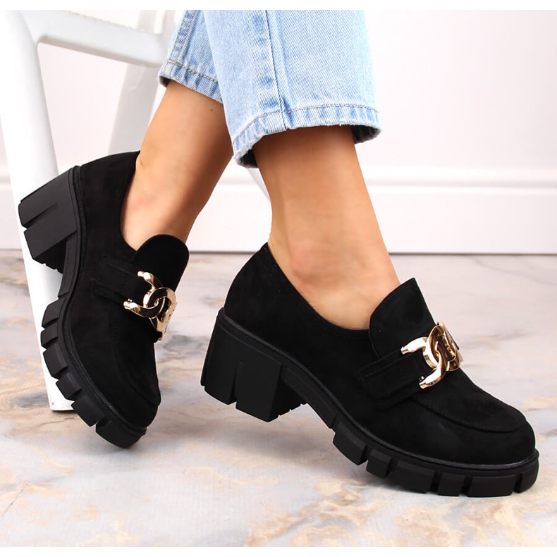 Damen-Mokassins aus Wildleder mit hohem Absatz, schwarz von Vinceza 2