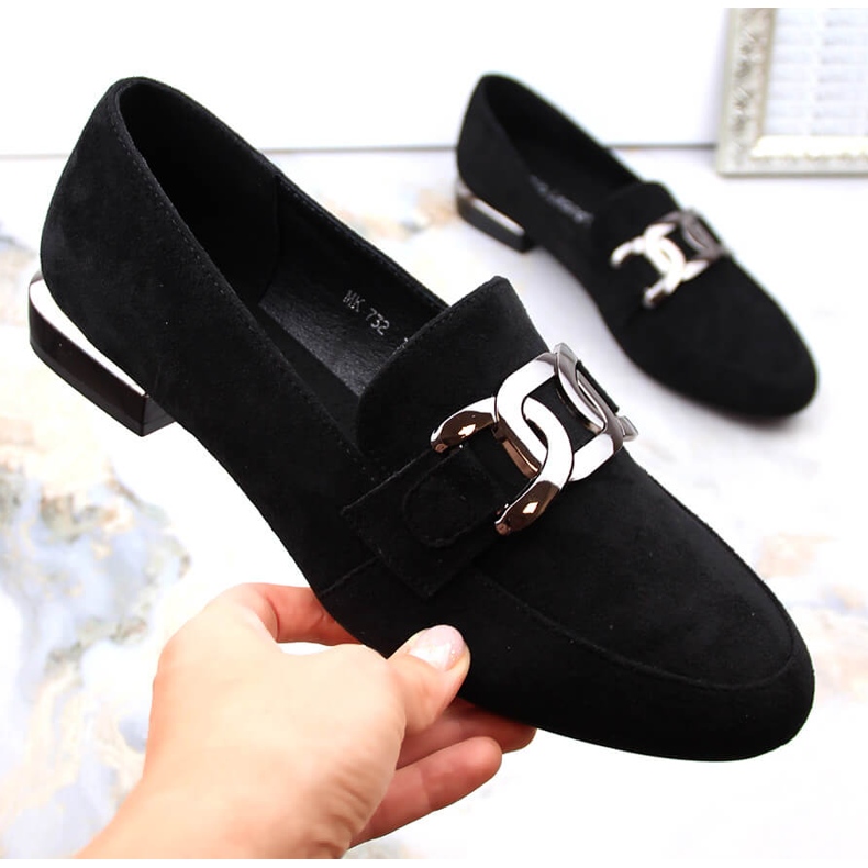 Damen-Wildlederschuhe mit Kette, schwarz Sergio Leone MK732 1