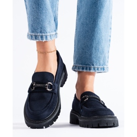 Marineblaue Wildleder-Damenmokassins von Shelovet 1