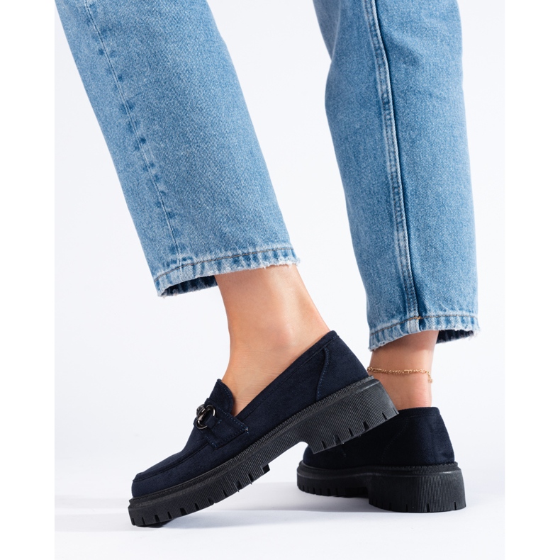 Marineblaue Wildleder-Damenmokassins von Shelovet 2