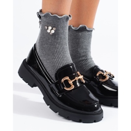 Schwarze Lack-Loafer mit goldener Shelovet-Schnalle 2