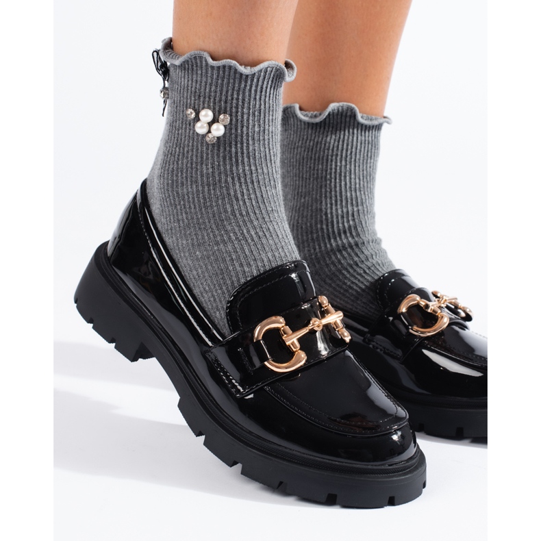 Schwarze Lack-Loafer mit goldener Shelovet-Schnalle 2