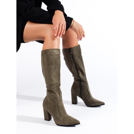 Dunkelgrüne spitze Damenstiefel von Shelovet 1