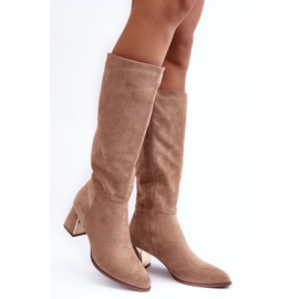 Beige Wildleder-High-Heel-Stiefel Inatris 1