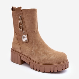 Flache Damenstiefel aus Massive-Wildleder Beige Lunai 2