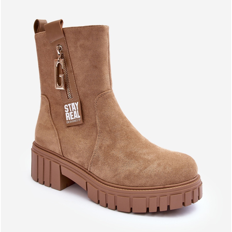 Flache Damenstiefel aus Massive-Wildleder Beige Lunai 2