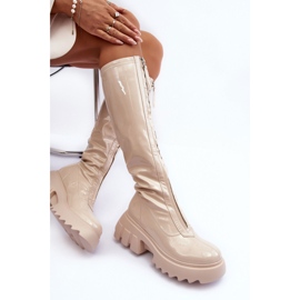 PS1 Lackstiefel auf massivem Plateau mit Reißverschluss, Beige Ringo 1