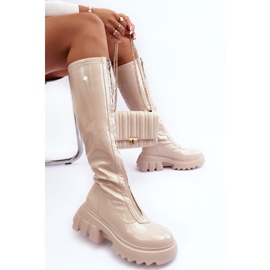 PS1 Lackstiefel auf massivem Plateau mit Reißverschluss, Beige Ringo 2