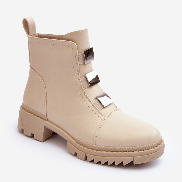 PS1 Flache Lederstiefel, Hellbeige Azulenn 1