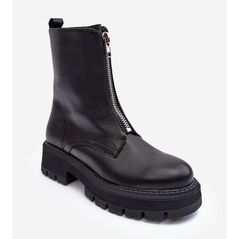 PS1 Flache Lederstiefel mit Reißverschluss Schwarz Vimal 1