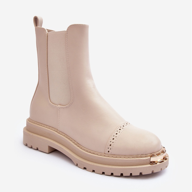 FG2 Damen-Lederstiefeletten Beige Nialee 1