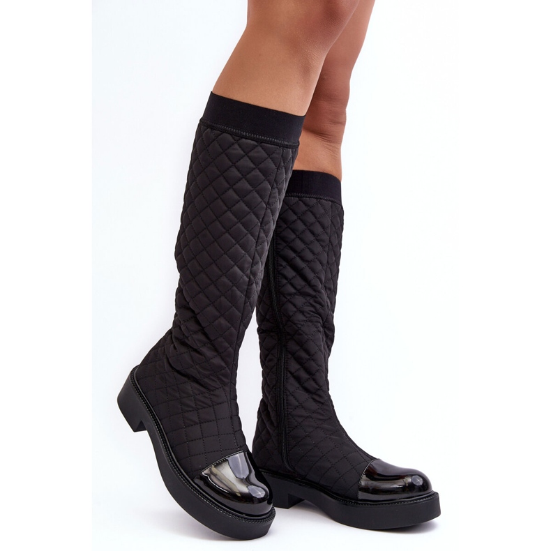 PS1 Gesteppte Overknee-Stiefel mit flachem Absatz, Black Amalfri schwarz 1