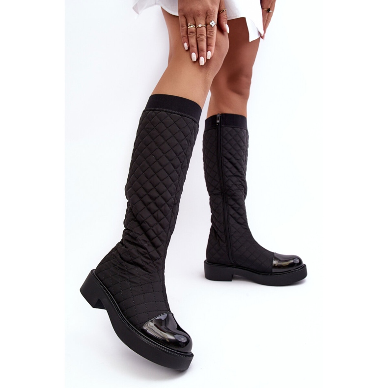 PS1 Gesteppte Overknee-Stiefel mit flachem Absatz, Black Amalfri schwarz 2